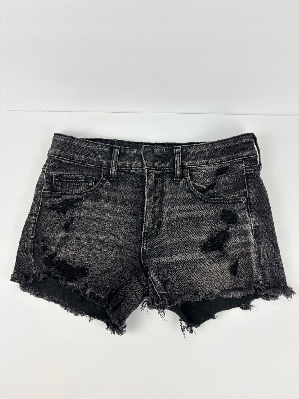 American Eagle Hi-Rise Shortie Distressed Black Denim Jean Shorts